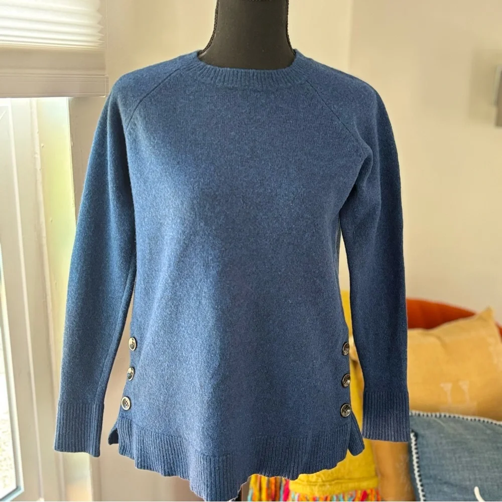 Pendleton Park City Pullover Lambswool Navy Tweed Button Hip Sweater Medium